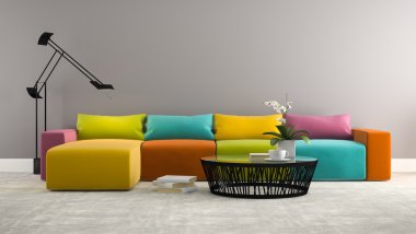 Part of interior with  modern colorful sofa 3d rendering clipart