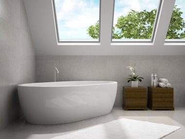 Ahşap dolapları 3d render ile modern banyo iç