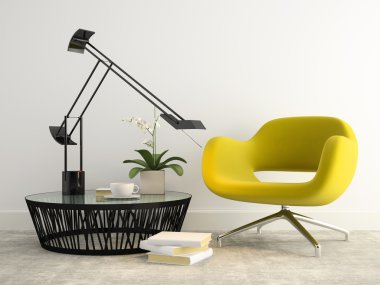 İç modern sarı koltuk 3d render ile bir parçası 2