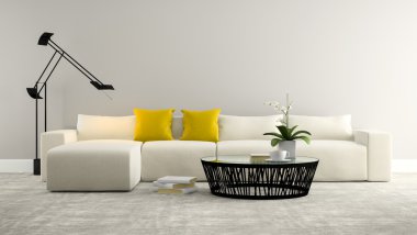 Part of interior with whitw sofa and grey wall  3d rendering clipart