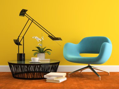 Part of interior with  modern blue armchair 3d rendering clipart