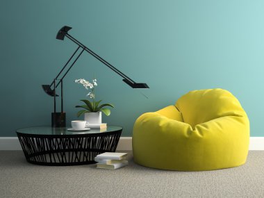 Sarı puf 3d render ile iç parçası