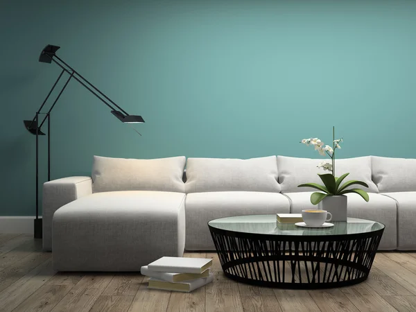 Deel van het interieur met de witte sofa en orchid 3D-rendering — Stockfoto