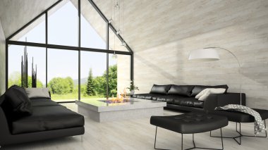 Interior of modern design living room 3D rendering 6 clipart