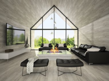 İç modern tasarım oturma odası 3d render 2