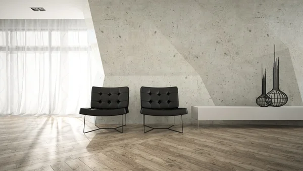 Part of stylish interior with two armchair 3D rendering — Stock Photo, Image