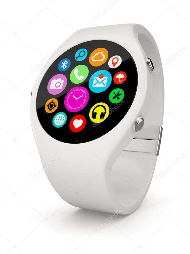White round smart watch on white background