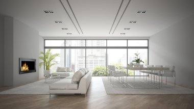 İç modern tasarım çatı şömine 3d render ile