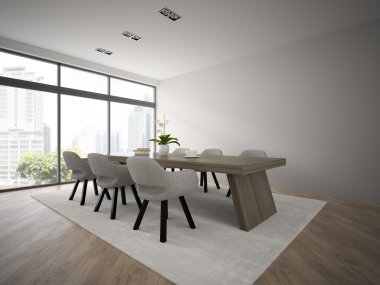 İç modern tasarım çatı ile büyük tablo 3B oluşturma