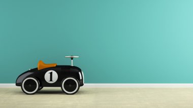 Şık siyah oyuncak araba 3d render ile iç parçası