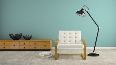 Siyah lamba ve beyaz koltuk ile iç parçası 3d renderin
