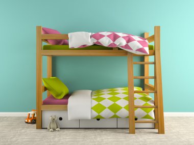 Part of  interior with bunk bed 3D rendering clipart