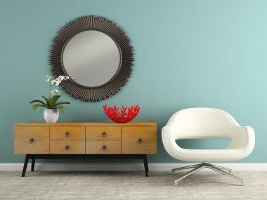 Şık konsol ve koltuk 3d render ile iç parçası