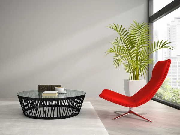Часть интерьера с красным креслом 3D рендеринг — стоковое фото