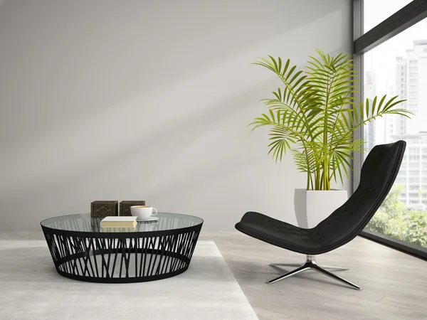 Parte del interior con sillón negro representación 3D — Foto de Stock