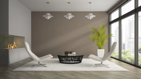 Interior da sala de design moderno com poltronas brancas 3D renderi — Fotografia de Stock