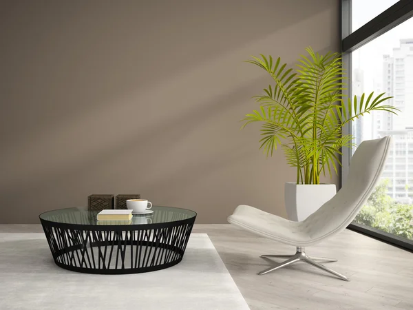 Deel van interieur met witte leunstoel 3D-rendering — Stockfoto