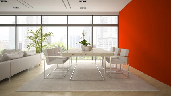 Modern loft kırmızı duvar 3d render ile iç — Stok fotoğraf