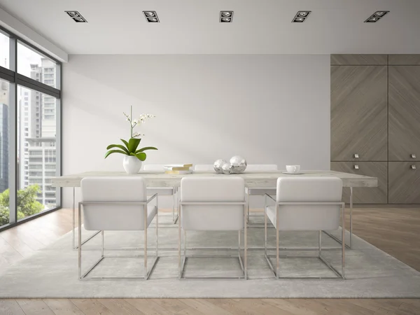 Interno di design moderno soppalco con grande tavolo rendering 3D 4 — Foto Stock