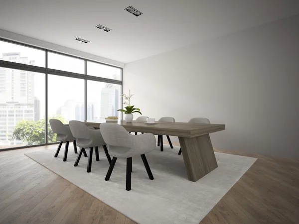 Interior de loft de diseño moderno con gran mesa de representación 3D — Foto de Stock