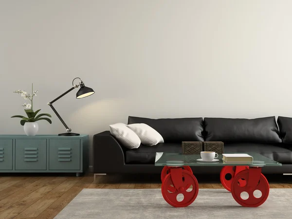 Teil des Interieurs mit schwarzem Sofa 3D-Rendering — Stockfoto