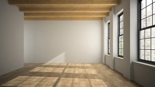 Ahşap tavan 3d render ile boş loft Oda — Stok fotoğraf