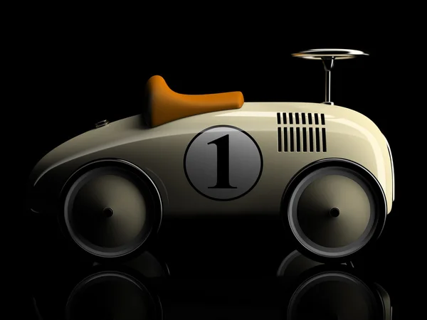 Beige retro leksak bil nummer ett isolerat på svart bakgrund — Stockfoto