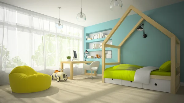 Interior de la habitación de los niños con coche de juguete 3D renderizado 3 — Foto de Stock