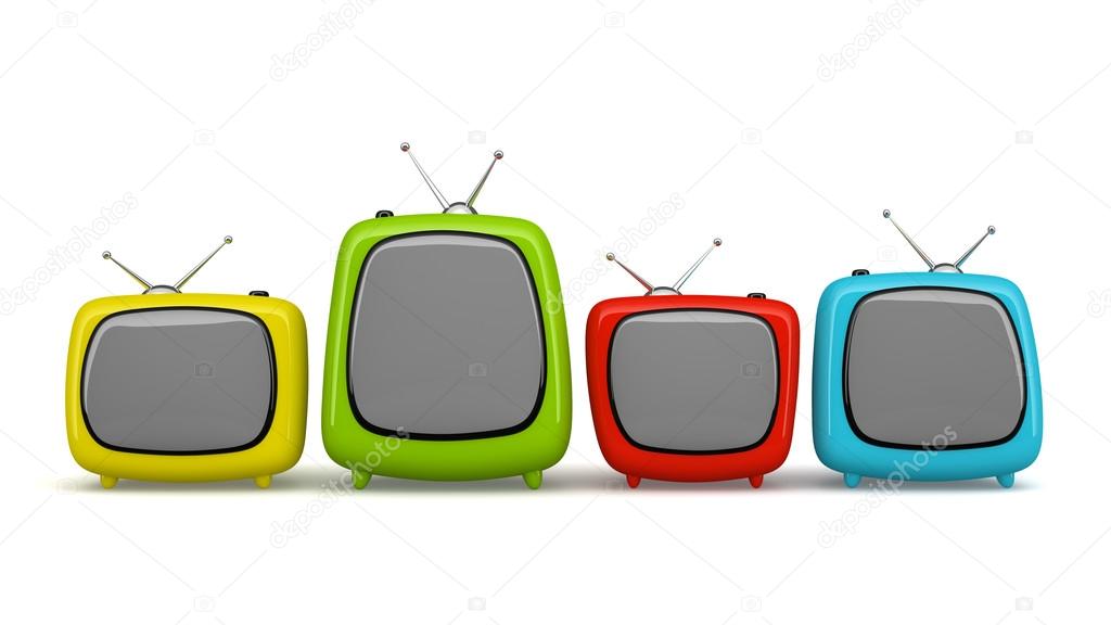 Multicolored cartoon TV isolated on white background 