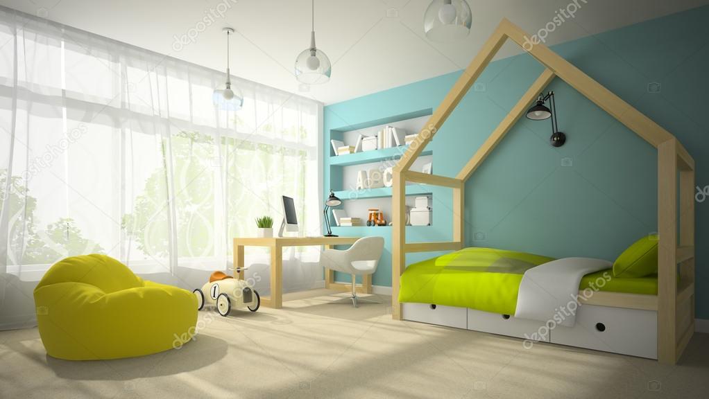 Interior of children room with toy car 3D rendering 3