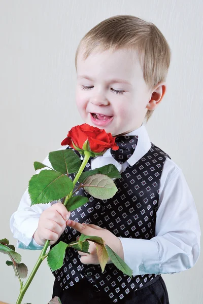 Un pequeño caballero con Rose —  Fotos de Stock