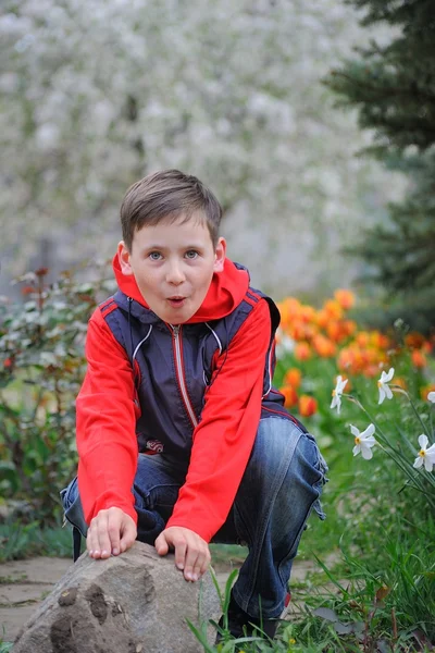 庭園の中の少年 — ストック写真