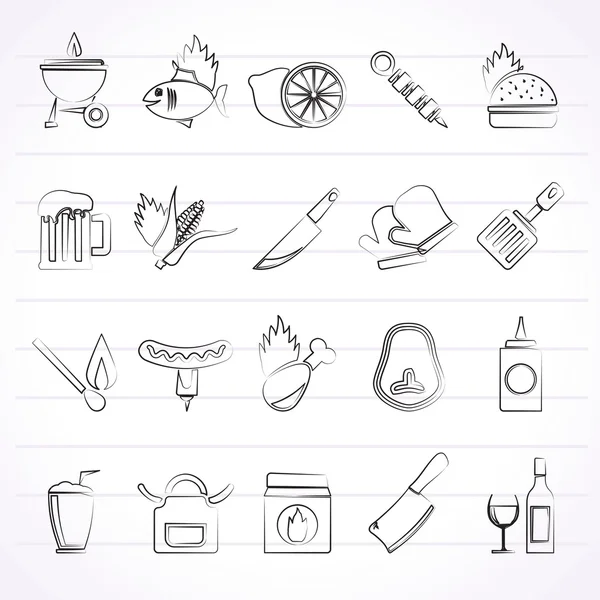 烧烤炉和烧烤图标 — 图库矢量图片