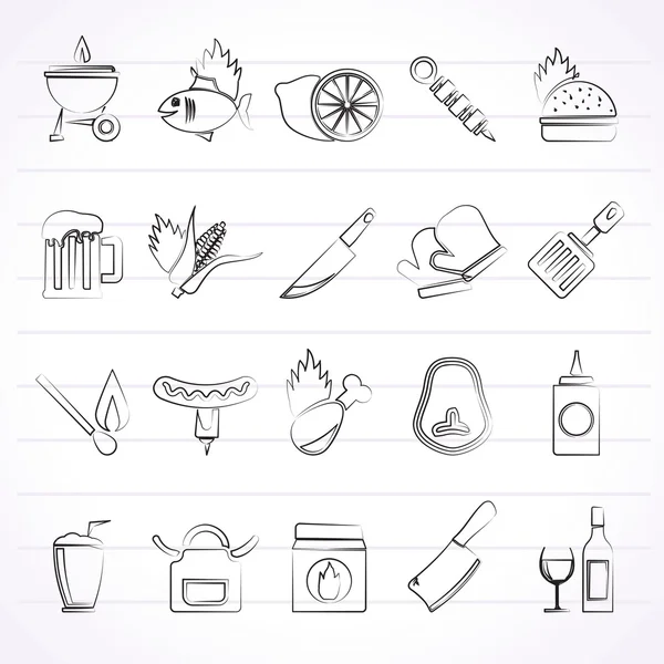 Iconos para Parrilla y Barbacoa — Vector de stock