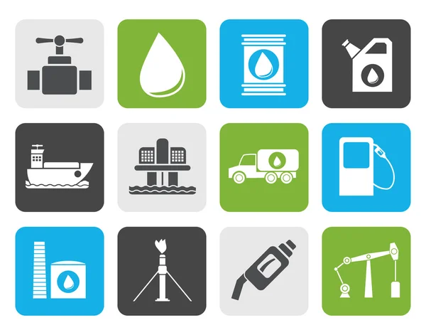 Objetos de la industria del aceite plano y la gasolina iconos — Vector de stock