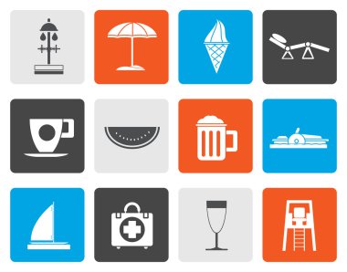 Düz plaj ve tatil simgeler