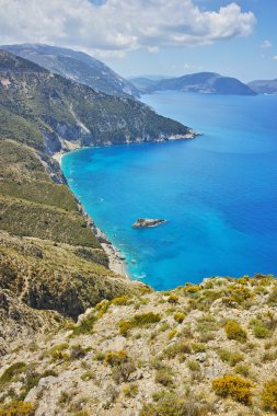 Dağlar ve sahil şeridi Kefalonia, Ionian Islands şaşırtıcı Panoraması