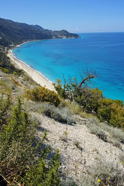 Csodálatos panoráma Kokkinos Vrachos strand partján fekszik, Lefkada, Jón-szigetek — Stock Fotó