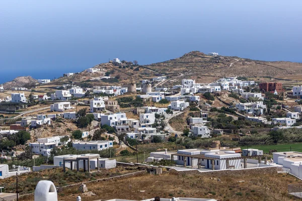 Vista panorámica de la ciudad de Ano Mera, isla de Mykonos, Grecia —  Fotos de Stock