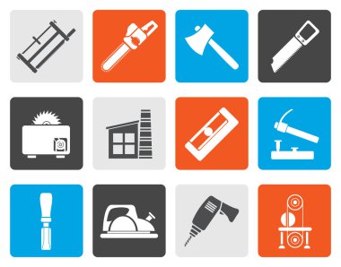 Düz ahşap işleme sanayi ve ağaç işleme araçları simgeler