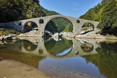 Yansıma Devil's Bridge Arda Nehri ve Rodop dağ, Bulgaristan