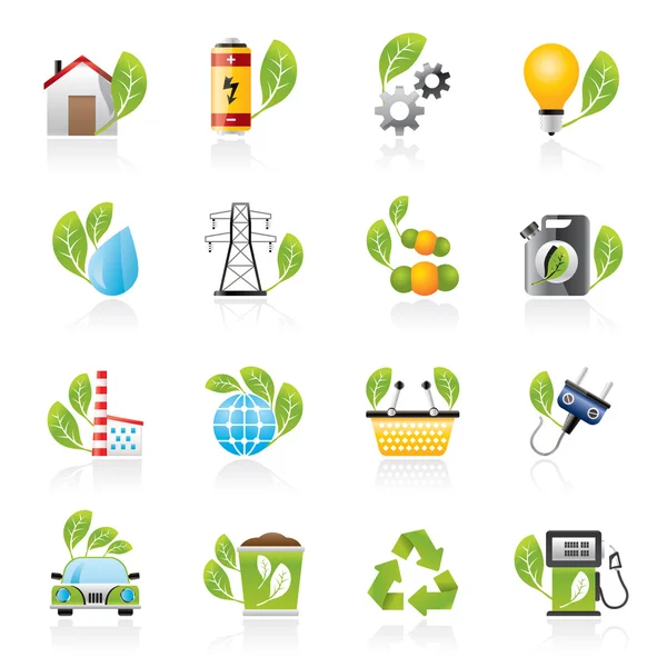 Ícones verdes, ecológicos e ambientais — Vetor de Stock