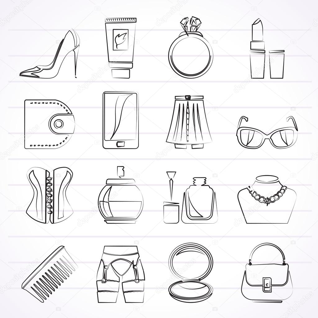Female accessories and clothes icons