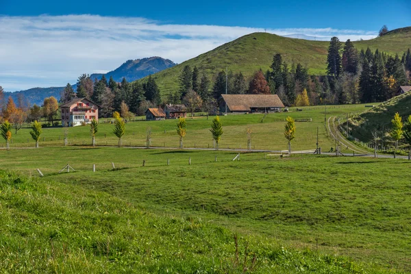 Şaşırtıcı peyzaj Mount Pilatus ve Dört kanton Gölü kurbağa, Alpler ile kaplı — Stok fotoğraf