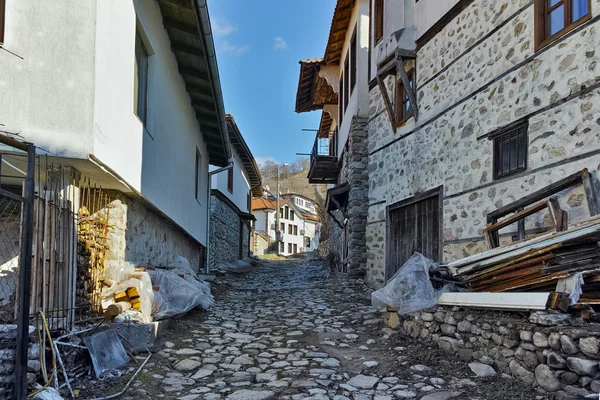 Street, a város Melnik, Blagoevgrad régió kövekkel — Stock Fotó