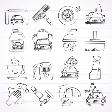Professional car wash objects and icons clipart