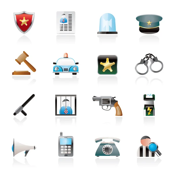 Police, law and security icons — Stock Vector