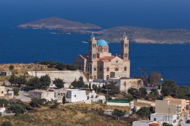 Ortodoks Anastaseos Kilisesi ve Ermopoli, Syros, Cyclades Islands, Yunanistan için panoramik görünüm