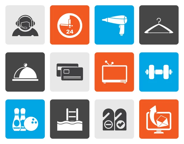 Iconos de amenity de hotel y motel plano — Vector de stock