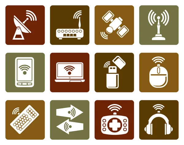 Icônes plates de technologie sans fil et de communication — Image vectorielle